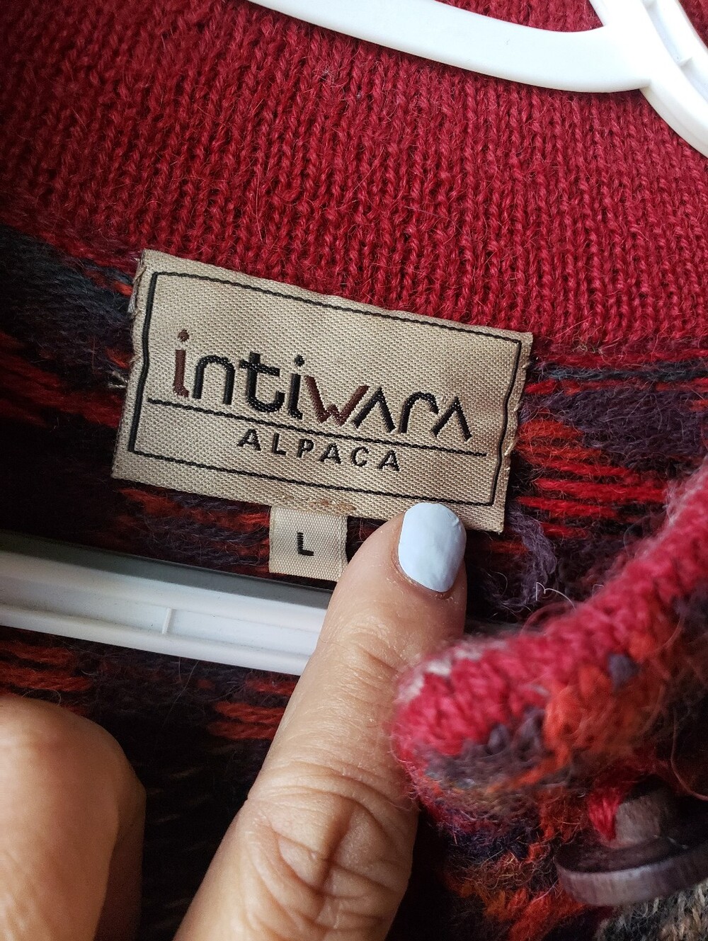 Intiwara 100% Soft Alpaca Red Multicolor Patterned Knit Cardigan Sweater - Picture 4 of 11
